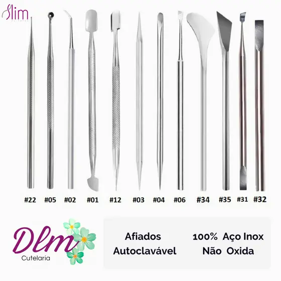 Kit Completo Com 12 Instrumentos  Slim Para Manicure
