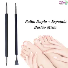 Palito Duplo 105 + Espátula Bastão Mista 104 PRETO - Manicure e Pedicure Podologia Slim