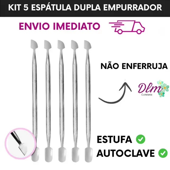 Kit com 5 Espátulas Duplas de Inox – Para Fazer Unhas de Forma Fácil