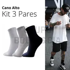 Meias Cano Alto 3 pares 40 ao 46 Lisa Academia Estilosa Moda Masculina