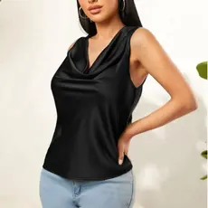 Blusa Regata Feminina Social Gola Boba Drapeada em Crepe Duna Elegante Plus Size