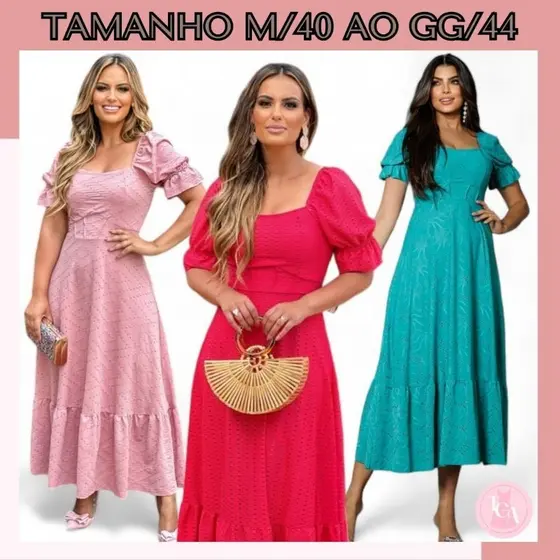 Vestido Feminino Midi Moda Evangélica Lese Festa Manga Bufante Saia Godê Rodado Envio Imediato CCB