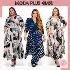 Vestido Feminino Evangélico Longo Moda Plus Manga 3/4 Elastex Cintura Bolsos Curvy Envio Imediato