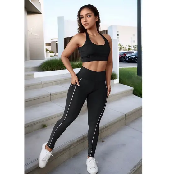 Conjunto Calça Legging e Cropped Fitness Academia feminino