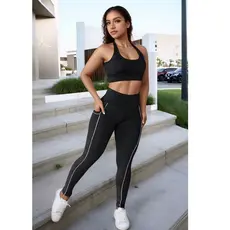 Conjunto Calça Legging e Cropped Fitness Academia feminino