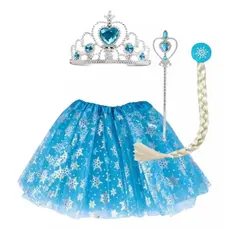Kit Fantasia Infantil Menina Frozen Saia Tule Coroa Varinha