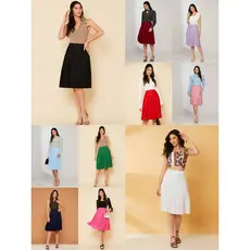 Saia Midi Plissada Lisa Com Forro Moda Evangelica -001