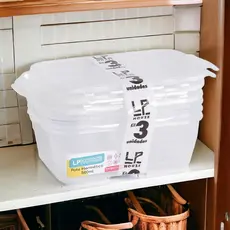 Kit 3 Potes de Plástico com Tampa Conjunto de Potes 500 ML Para Mantimentos Casa Cozinha em Plástico Resistente