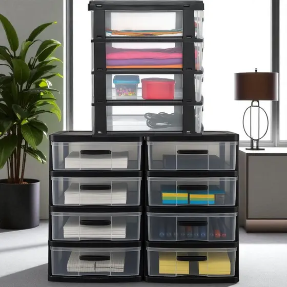Kit 3 Gaveteiro Organizador de Mesa com 4 Gavetas Grande em Plástico Resistente Organização Mesa