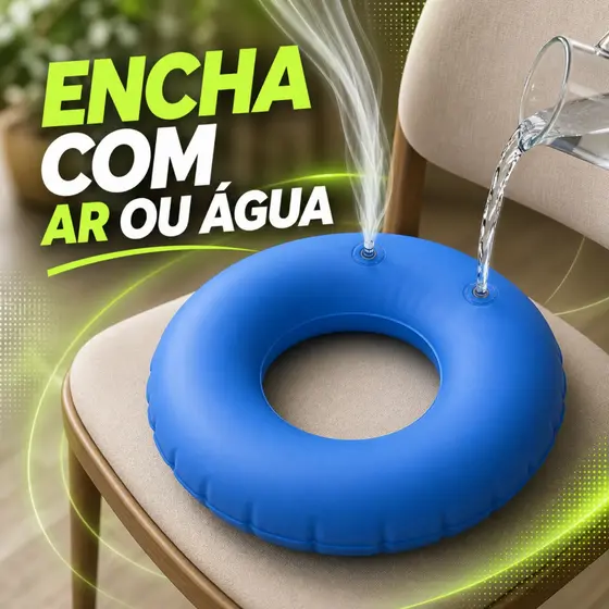 Assento Almofada Inflável Para Hemorroida Pós Parto Cóccix Donut Rosquinha Azul Cadeira Recuperação