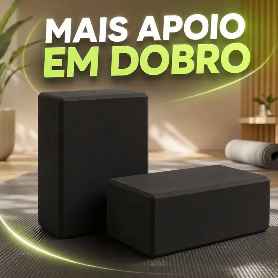 Kit 2 Tijolos de Yoga EVA Bloco Pilates Alongamento Ioga Meditação Alta Densidade Funcional Preto