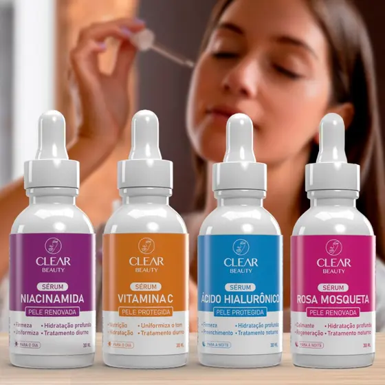 Kit Skin Care Completo Sérum Acido Hialurônico Rosa Mosqueta Vitamina C e Niacinamida