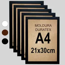 Kit 5 unidades Moldura Quadro com Duratex A4  21x30 cm sem Vidro e sem Acetato