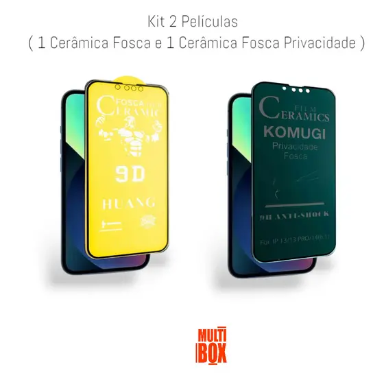 Kit Película Proteção 2UN: Película Cerâmica Fosca Privacidade + Película Cerâmica Fosca Para Iphone 14