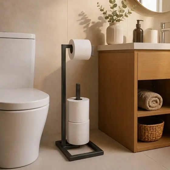 Suporte De Papel Higiênico Tubo de Chão Modelo Premium Para Banheiros e Lavanderia