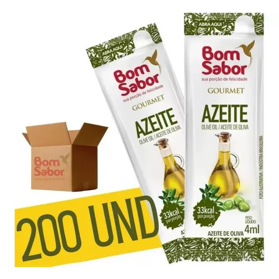 Sache De Azeite De Oliva Gourmet Bom Sabor 4ml - 200 Saches Individual Restaurante Delivery Extra Virgem