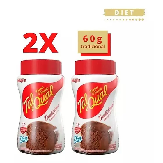 Kit 2 Adoçante Tal E Qual Forno & Fogão 60g Diet Zero Sache Individual Culinaria Doces Restaurante Padaria