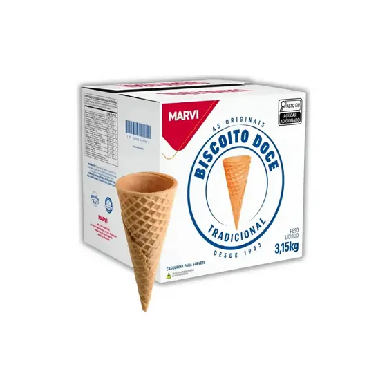 Casquinha Para Sorvete Marvi 3,15kg 300 Unidades Sorveteria Crocante Cone Atacado