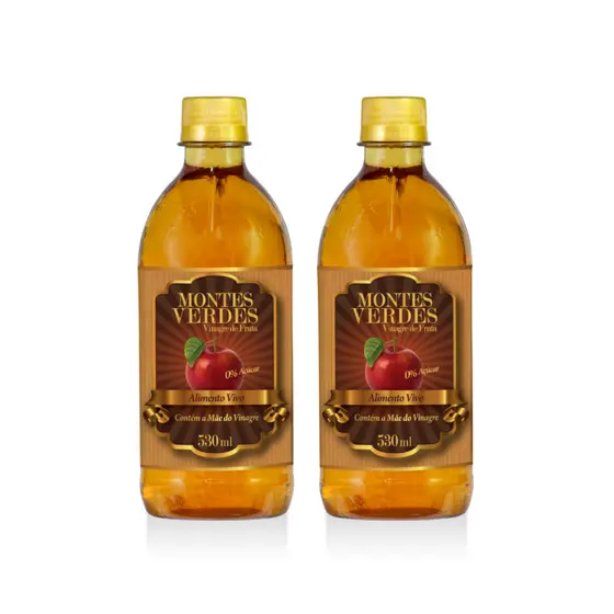 Kit 2 Vinagre De Maçã 530ml - Montes Verdes Natural Com Bactéria Mãe Sem Conservantes