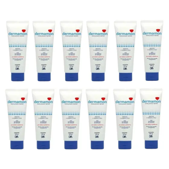 Kit 12 Barreira Dermamon Protetor Da Pele 100g Assadura Zinco Bebê Idoso Acamado Prevenção