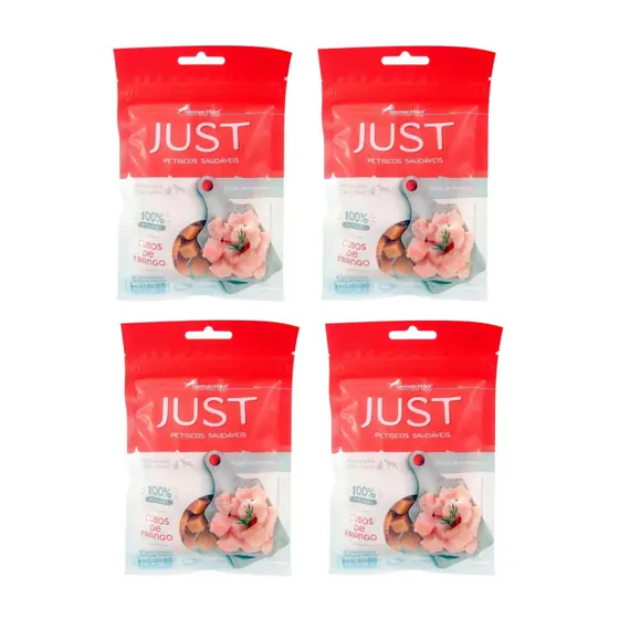 Kit 4 Petisco P/ Cães E Gatos Just Cubos De Frango 55g Natural Sem Corante Treino Recompensa