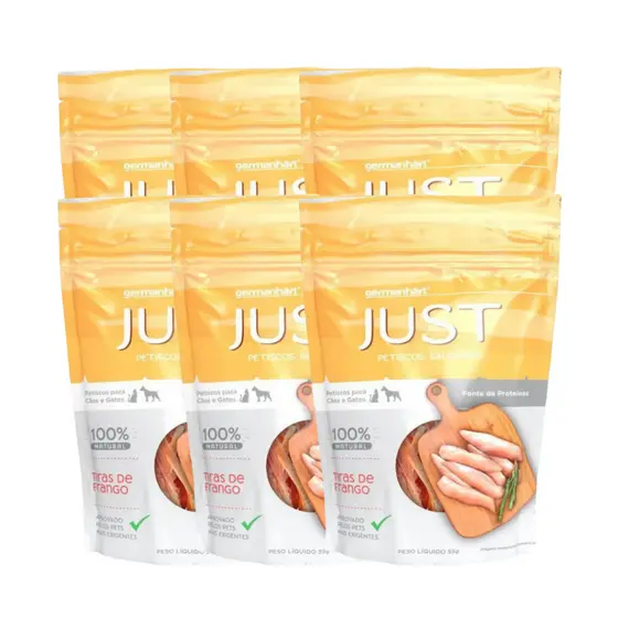 Kit 6 Petisco Natural Just Slice De Frango 55g Snack Pet Sabor Sem Conservantes