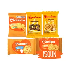 Kit Biscoitos Em Sachê Marilan Bauducco 150 Und - Salgados e Doces Individuais