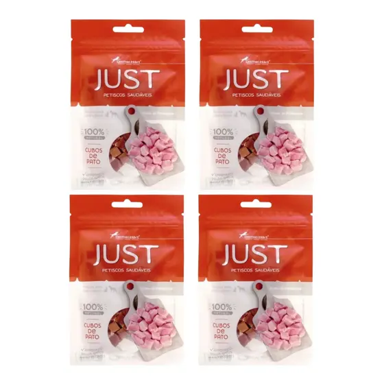 Kit 4 Petisco P/ Cães E Gatos Just Cubos De Pato 55g Natural Sem Corante Petisco Treino Recompensa
