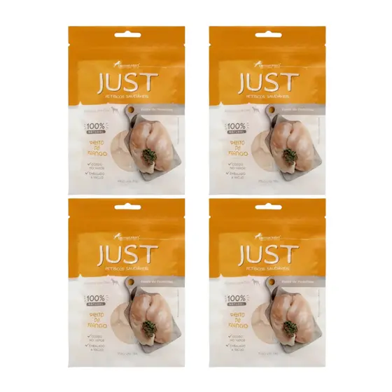 Kit 4 Petisco Para Cães E Gatos Just Steak Frango 55g Natural Sem Corante Treino Recompensa