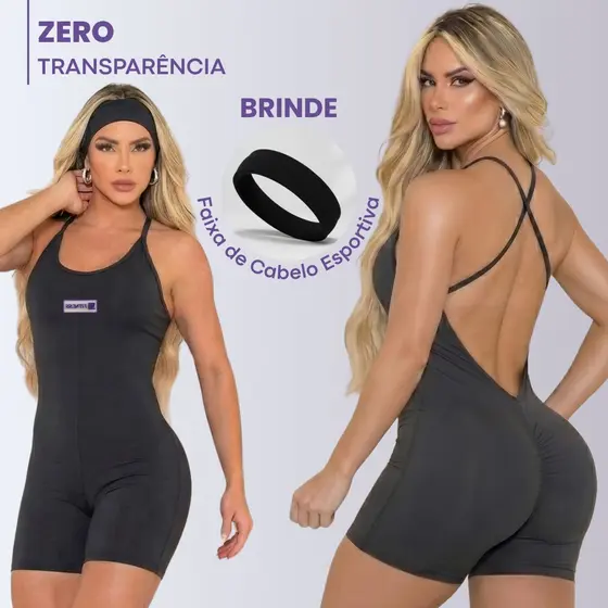 Macaquinho Fitness Feminino Empina Bumbum Zero Transparencia Protecao Solar + Faixa de Cabelo