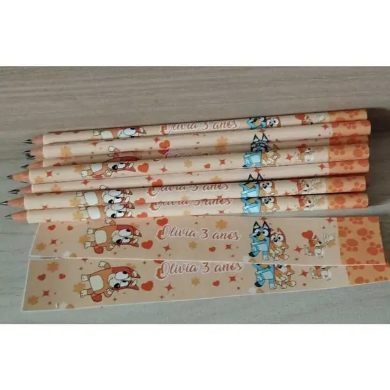 25 lapis personalizado lembrancinha festa infantil bingo e bluey