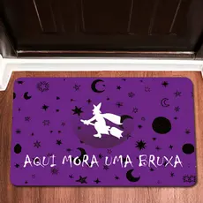 Tapetes de Porta Decorativo Entrada Antiderrapante 55x35 Aqui mora uma Bruxa Umbanda Halloween
