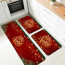 Kit 3 Tapetes Passadeira Para Cozinha Feliz Natal Antiderrapante 120x70cm