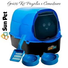 Caixa de Areia Pet Banheiro De Gato Fechada Grande Pet Kit Jel Plast Comedouro e Pazinha