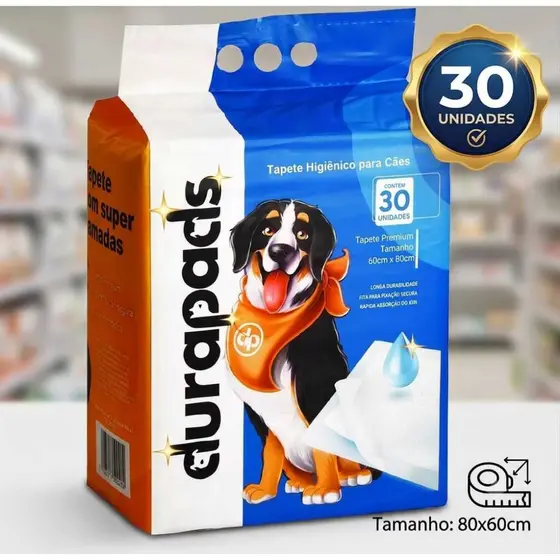 Tapete Higiênico para Cães Cachorro Premium Sanitário Durapets 30 Unds 60x80cm TuimPads 30 Unds 60x55cm