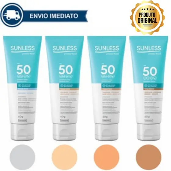 Protetor Solar Facial com Base Toque Seco FPS 50 Alta Proteção Efeito Natural Sunless Envio Imediato