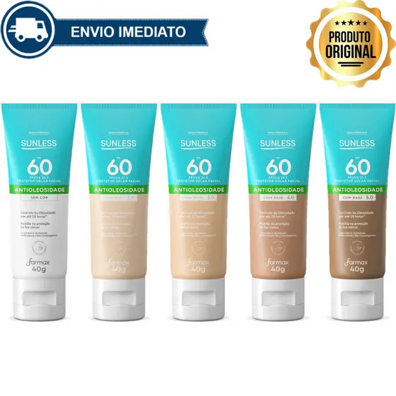 Protetor Solar Facial com Base Antioleosidade Efeito Matte FPS 60  Sunless 40g Envio Imediato