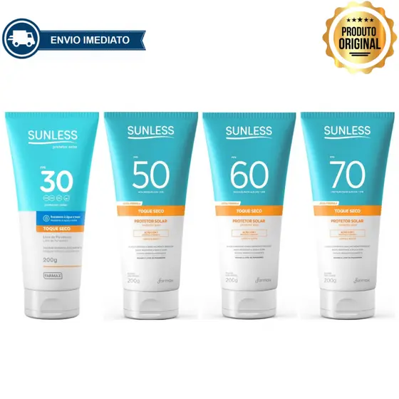 Protetor Solar Corporal e Facial Toque Seco e Longa Duração Sunless 200g Envio Imediato