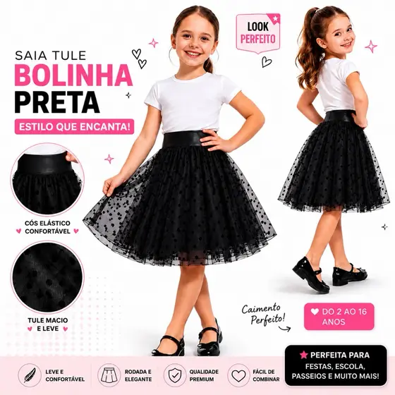 Saia Infantil em Tule Menina Varias Cores Ideal para todas as ocasiões...