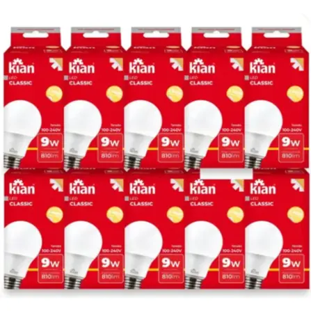 Kit 10 Lâmpada 9W 3000k Bivolt Kian