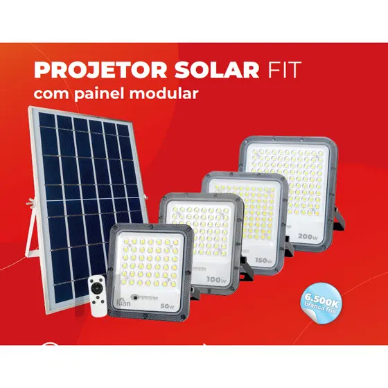 Projetor LED Solar 150w C/ Painel Solar Kian