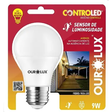 Lâmpada inteligente com sensor de luminosidade 9w 2700k (AMARELA) - Ourolux