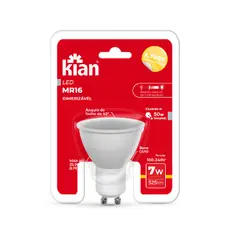Lâmpada Dicroica  Dimerizável 7W 2.700K Branca Quente Base GU10 Bivolt Kian