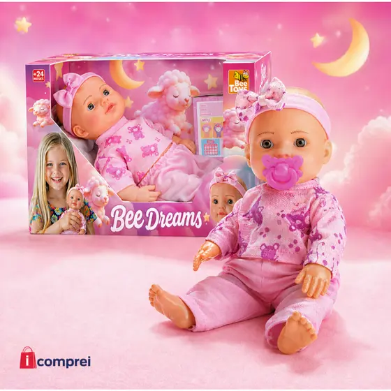 Boneca Bee Dreams Baby Com Chupeta Rosa Menina Brinquedo Infantil Bebê