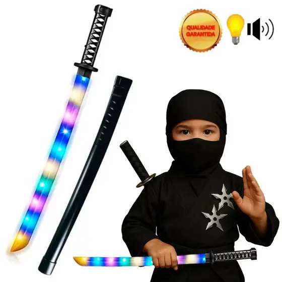 Espada katana de brinquedo guerreiro ninja com sensor de movimento, som e luz, com bateria