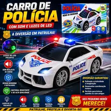 Carro de Policia Brinquedo para Menino Sirene 3D Luz Bate e volta