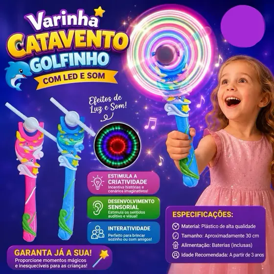 ✨ VARINHA CATAVENTO GOLFINHO COM LED E SOM✨