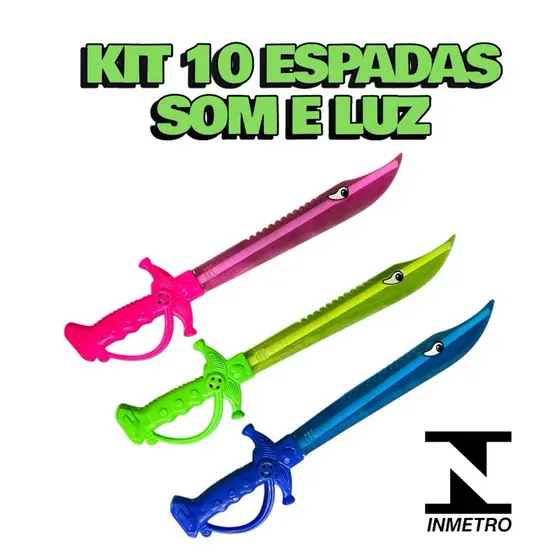 ⚔️🌈 KIT 10 ESPADAS TUBARÃO SOM E LUZ 40CM INTERATIVA MENINOS E MENINAS