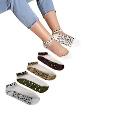 Meia Feminina de Tornozelo Transparente com Solado Estampado: Kit 3 Pares Sortidos