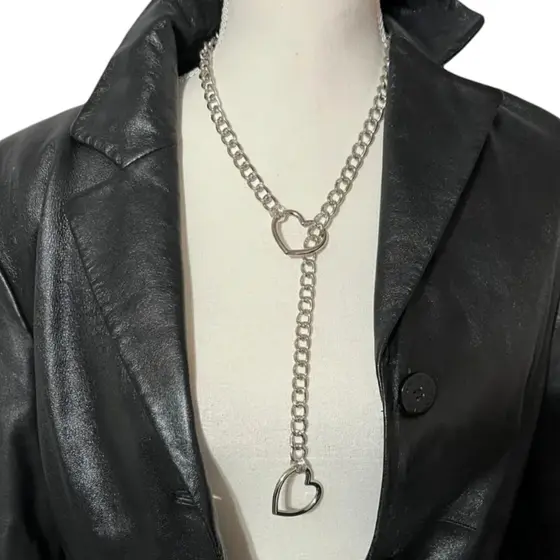 Colar Gravata Slip Body Chain BDSM Prateado Uniissex Corrente Resistente Gotico